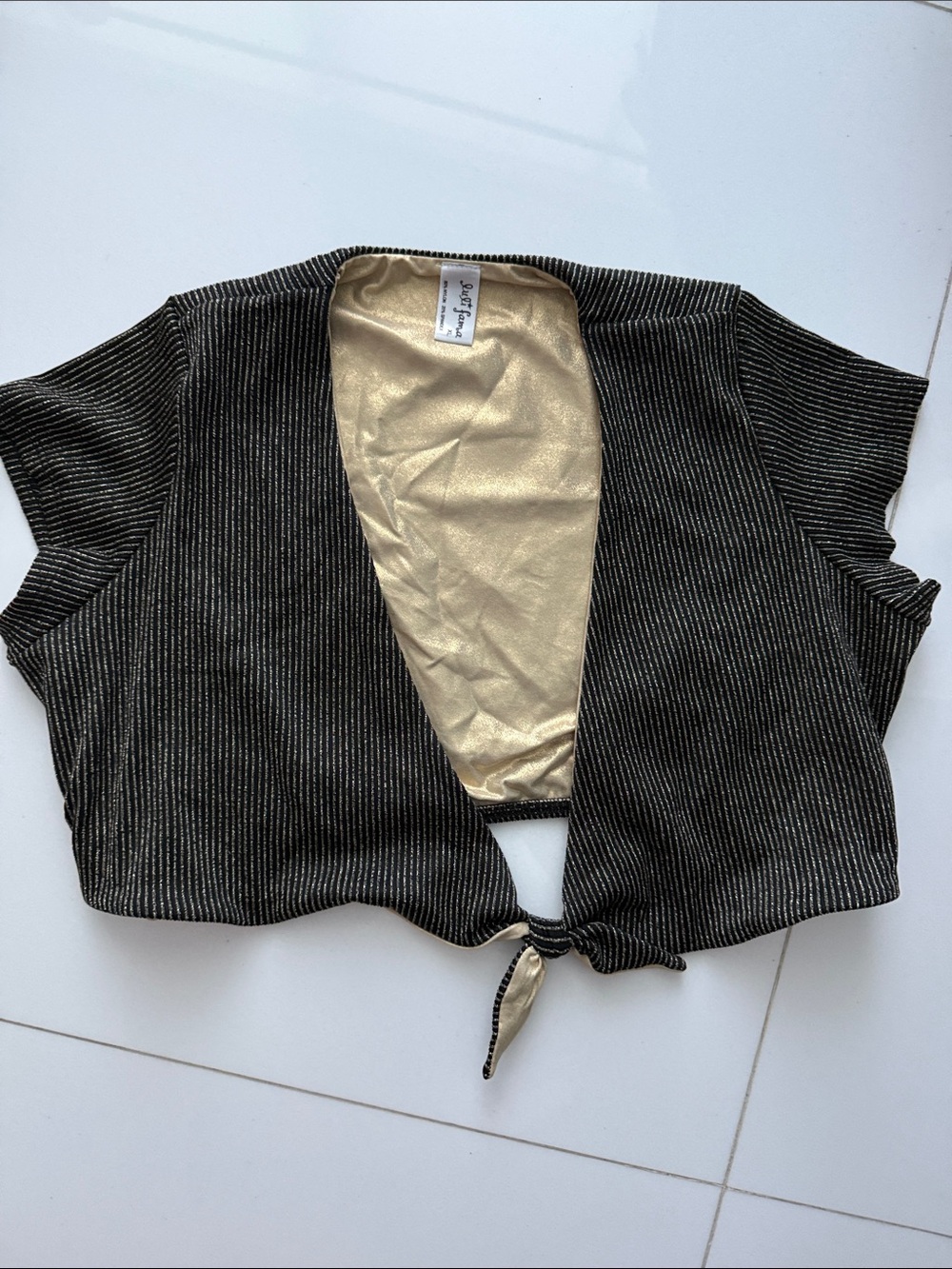 Luli Fama Black with Gold Lining Tie-Front Swim Top